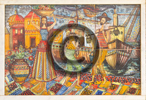 photo of tile mural in sicily protected by copyright watermark.