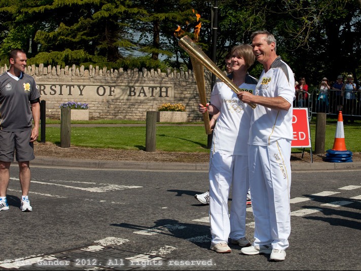 Olympic torch relay handover at University of Bath