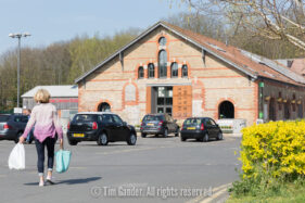 Looking at The Cheese and Grain building across the Market Car Park in Frome, Somerset