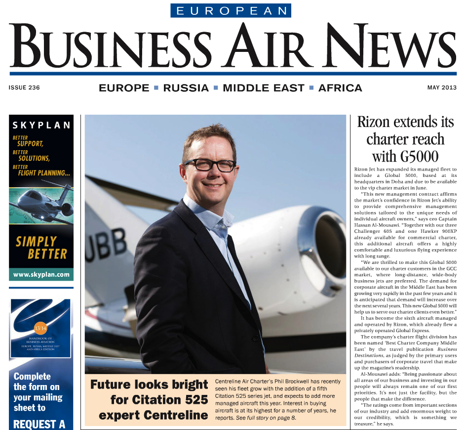 European Business Air News front page featuring Phil Brockwell, CEO of Bristol Flying Centre