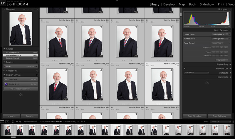 Thumbnail portraits displayed in Lightroom's working window