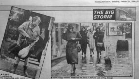 Shoppers in Bath city centre battle with wind and rain