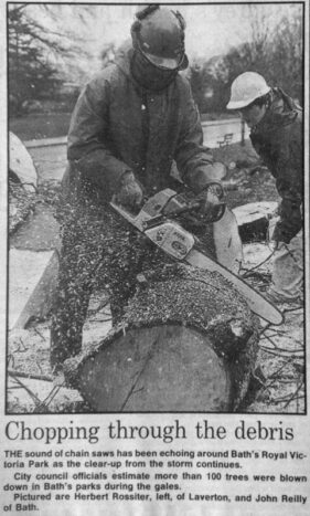 Workmen deal with fallen trees after the storm