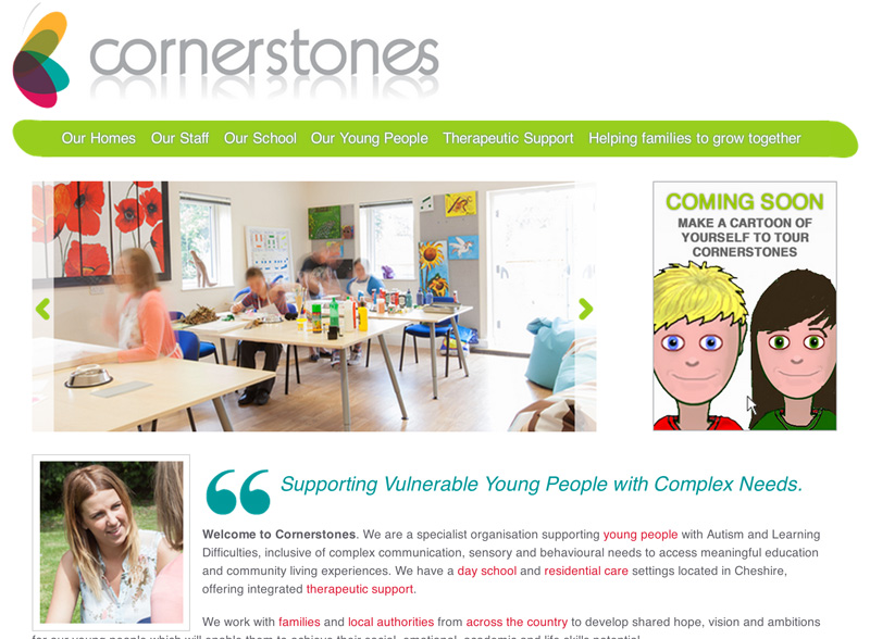 Cornerstones home page featuring a photo of one of the main classrooms