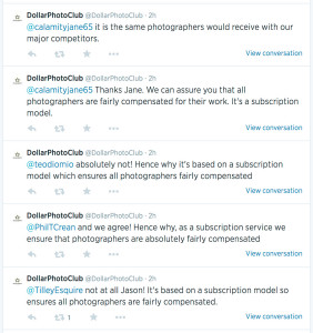 Screen grab of DPC's twitter feed showing photographers' complaints about $1 photos