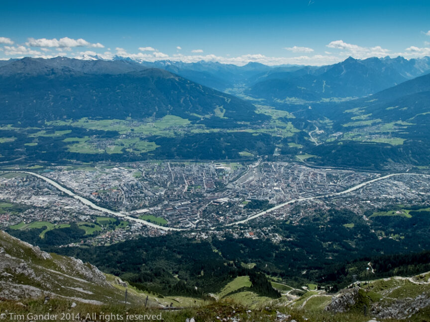 View from the Nordkettespitze looking over Innsbruck