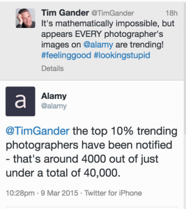 tweet and reply between Tim Gander and Alamy