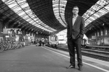 Head of communications at First Great Western, Dan Panes stands on a platform at Bristol Temple Meads station.