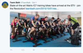 Team Bath tweets including a photo of the new IC7 cycle training bikes at the Sports Training Village.