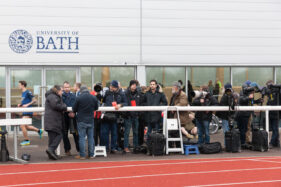 Press photographers gather for Prince Harry visit to Invictus Games trials, University of Bath.