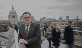 Image from Briscoe French PR website showing Kevin Briscoe on Millennium Bridge, London, UK