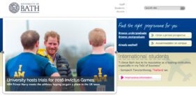 University of Bath homepage featuring the Prince Harry visit.