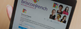 Social Media is illustrated with photo of the Briscoe French twitter feed.