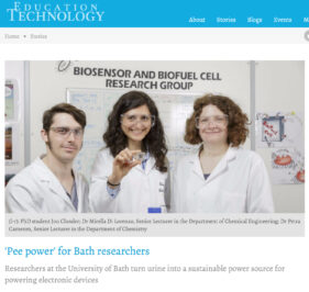 Screen grab of online use of image sent out with University of Bath press release explaining the research into urine-powered fuel cells.