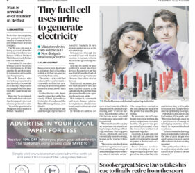 Screen grab of online use of image sent out with University of Bath press release explaining the research into urine-powered fuel cells.