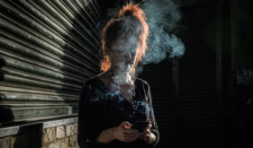 30/04/2016 32-year-old Victoria Venteo takes a cigarette break towards the end of her shift as a waitress at Bedales wine bar in Borough Market, Southwark, London, UK. Photo © Tim Gander 2016. All rights reserved.