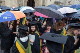 29/06/2016 Image from University of Bath Graduation Ceremony 4, Bath Abbey. Inside and outside the abbey, students receive and celebrate the culmination of their studies in spite of the rain!