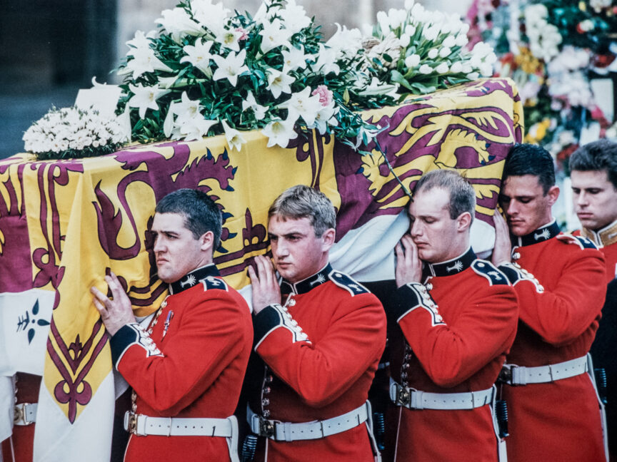 Members of the Welsh Guards carry Princess Diana's coffin