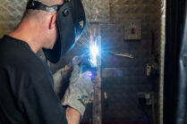 04/06/2018 IRTE Skills Challenge 2018 held at S and B Automotive Academy Limited, Bristol. Welding action in the bodyshop. Photo © Tim Gander 2018. All rights reserved.