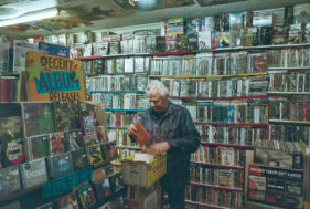 Richard Churchyard sorts through records ready for the move.