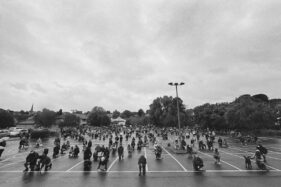 Frome's town centre car park is attended by more than 100 residents all taking the knee in honour of George Floyd.