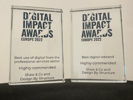 glass awards trophies from the Digital Impact Awards gala dinner in London