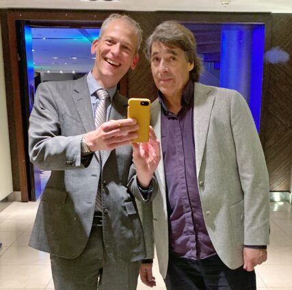 Tim Gander (left) and comedian Mark Steel in a selfie