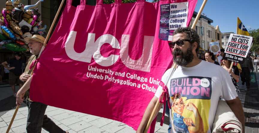 Strikers marching through Cardiff City Centre in 2014