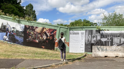 A female visitor looks at one section of the Saxonvale installation.